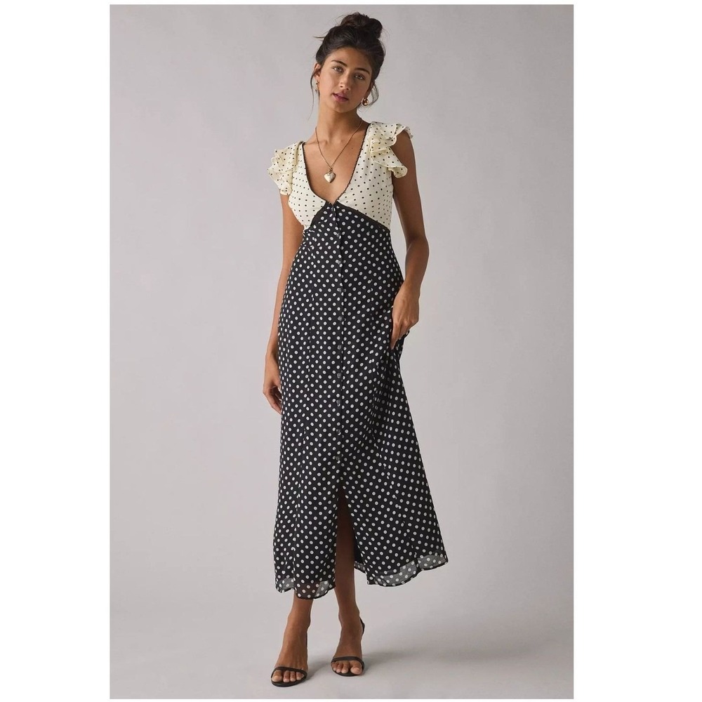 Coquette Polka Dot Dress Womens SMALL Cream Cut Out KIMCHI BLUE Urban Outfitters